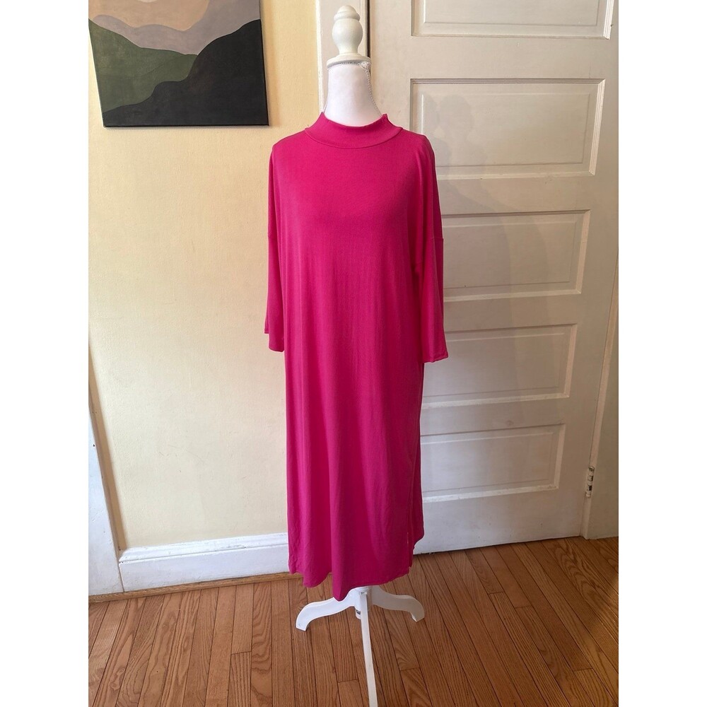 Womens dress boxy modest mock neck turtleneck side slit pink casual trad wife